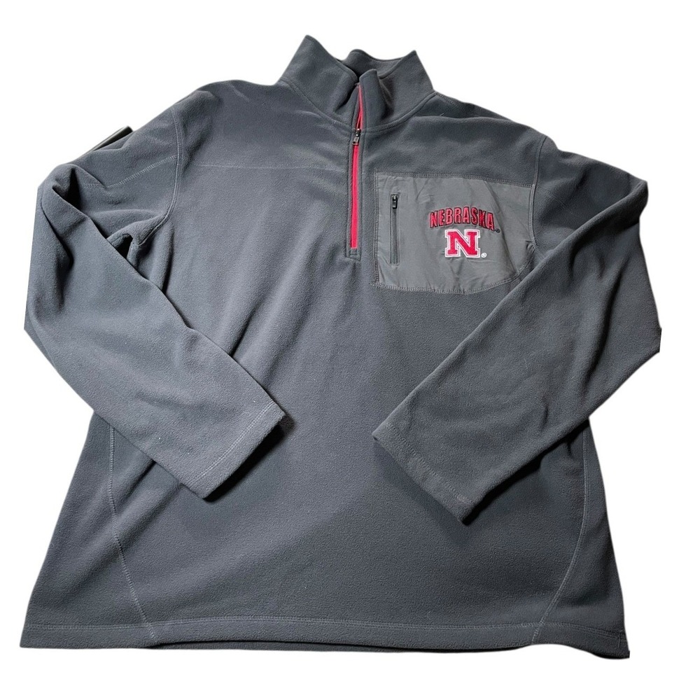 Nebraska Huskers 1/4 Zip‎ Fleece Pullover Gray Men's XXL College Fanwear